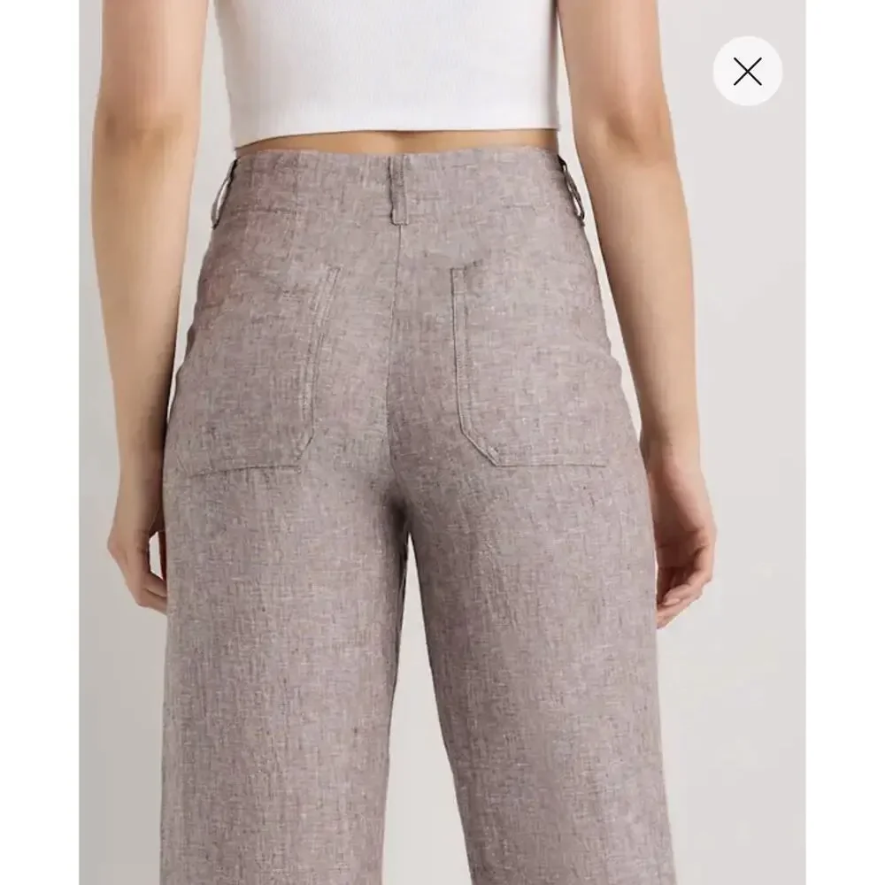 Quince Sz 8 100% European Linen Patch Pocket Pants Black Natural Fiber $52